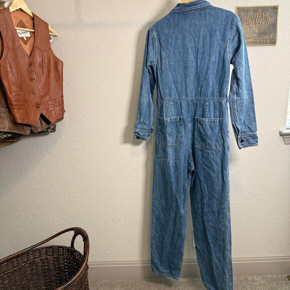 Women's Able Denim Blue Jean Long Sleeve Zip Front Jumpsuit Size Small - Picture 9 of 9